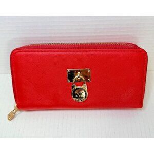 Michael Kors Red Zip-Around Wallet with Lock Accent – Dual Zip Compartments